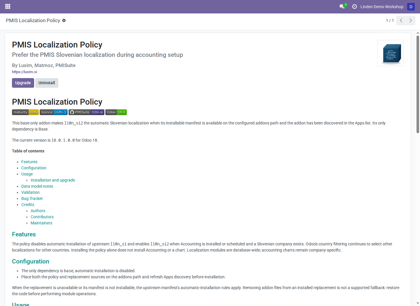 Installed PMIS Localization Policy in Apps