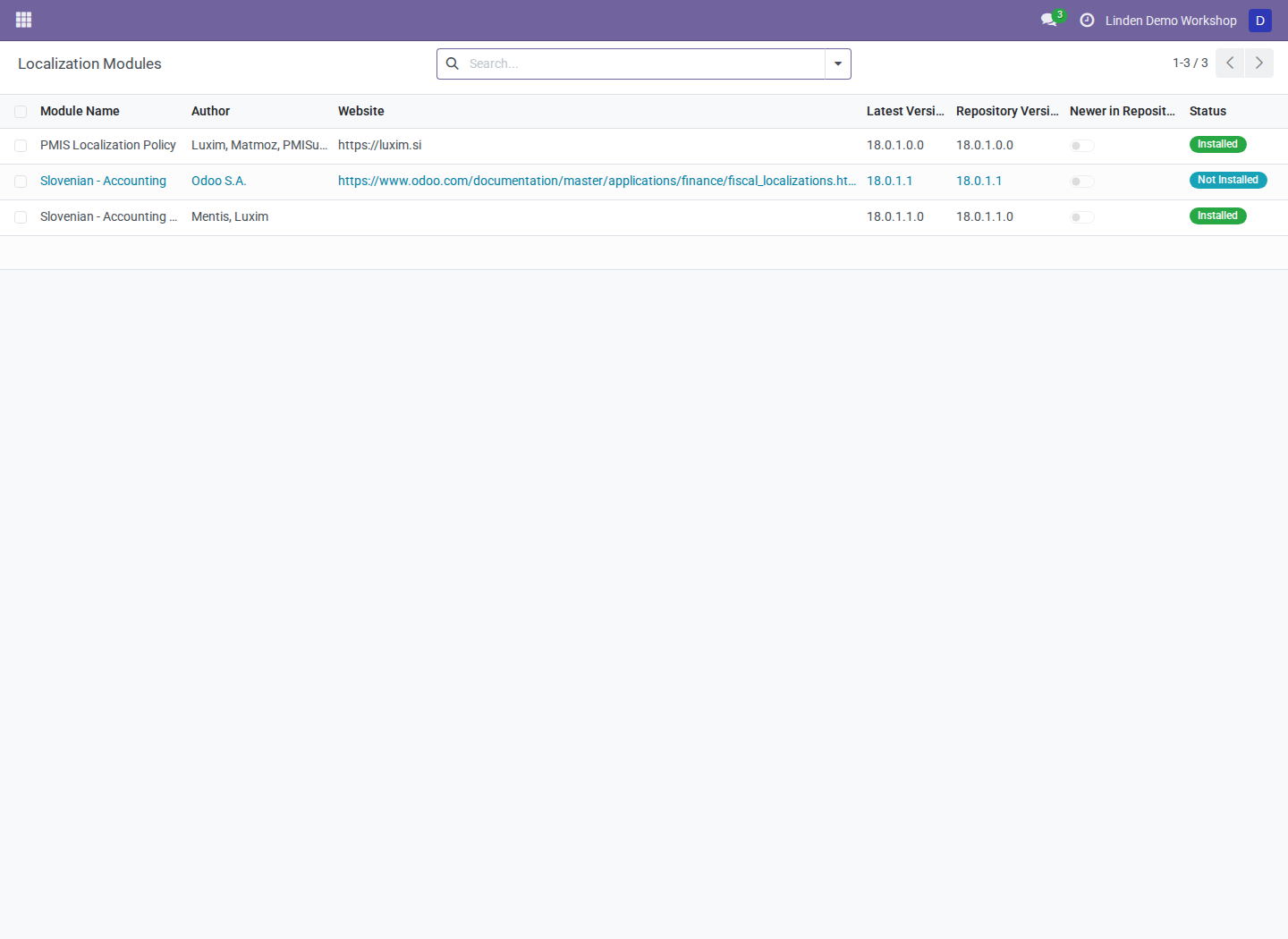 Localization module catalog