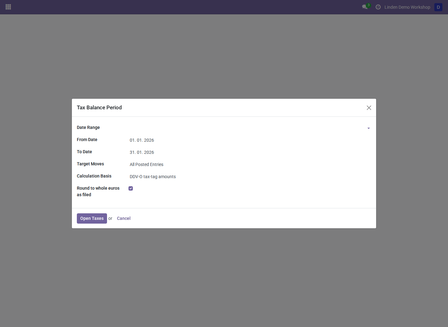 Tax-balance period and calculation options
