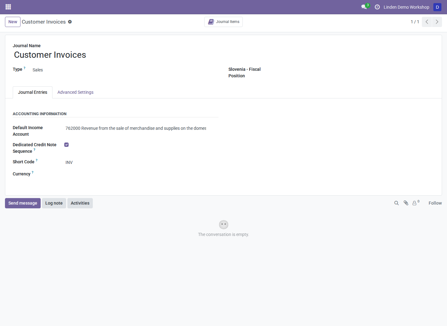 Sales journal with localization configuration