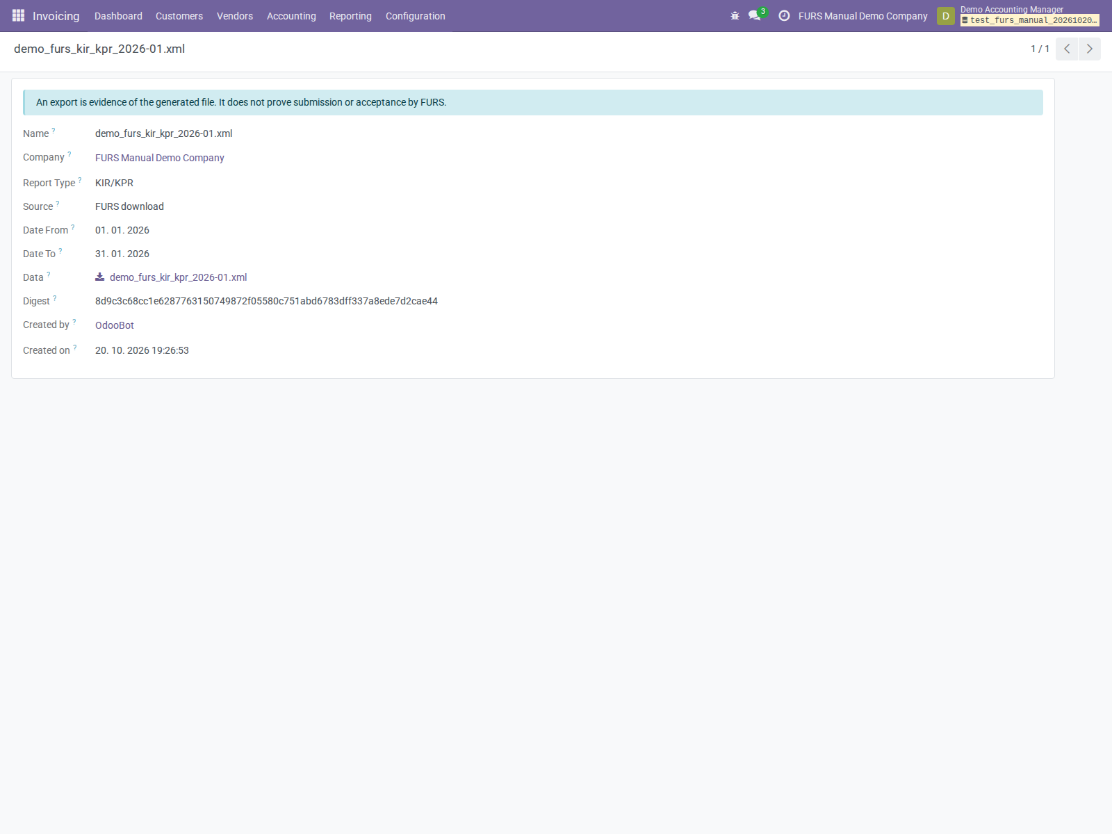 Real preserved file record with download, digest, and creation metadata