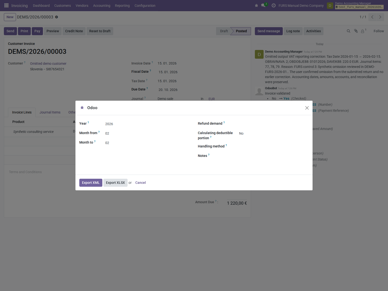 Real KIR/KPR export dialog configured for February 2026