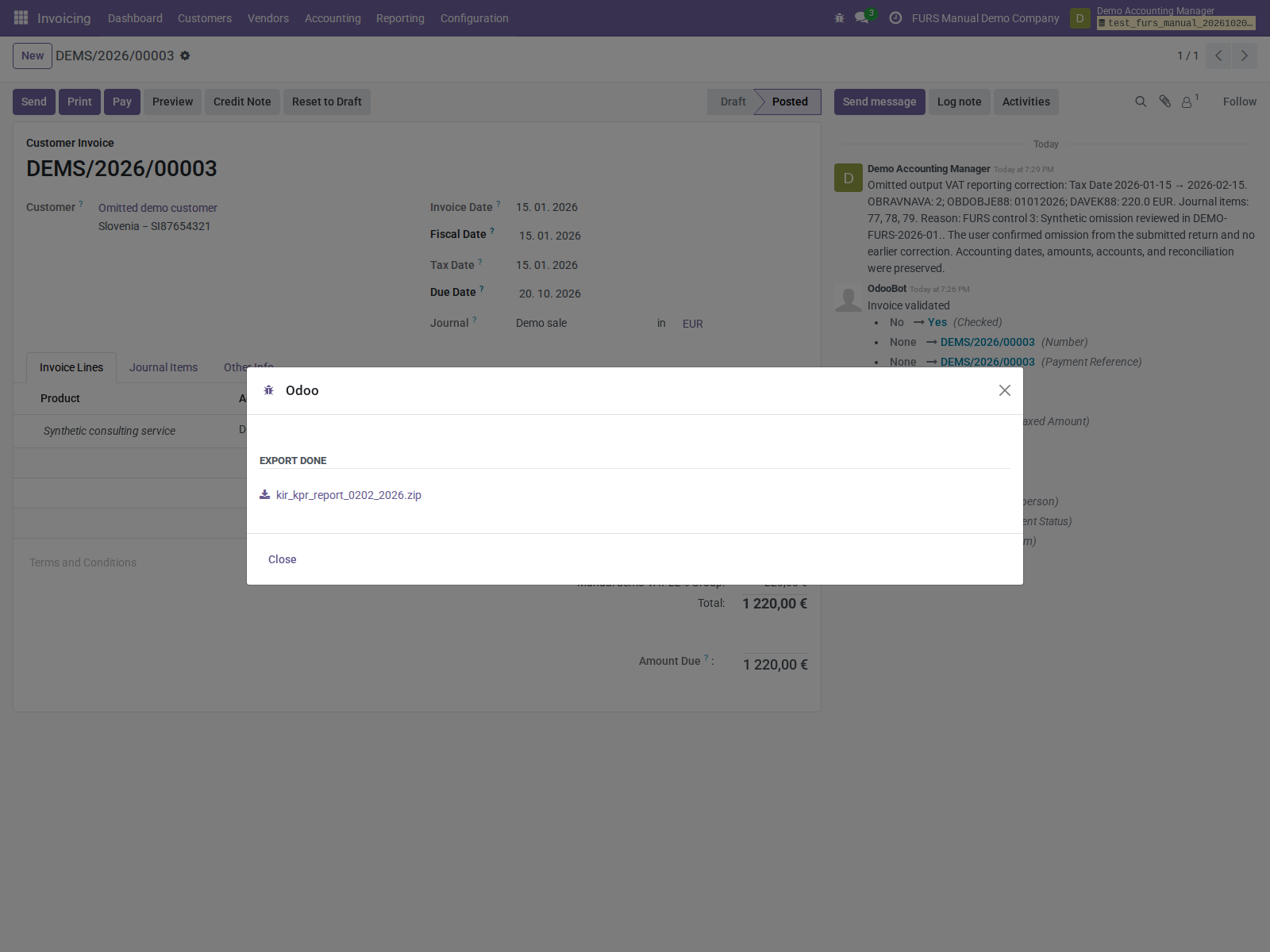 Real completed KIR/KPR export with its downloadable ZIP