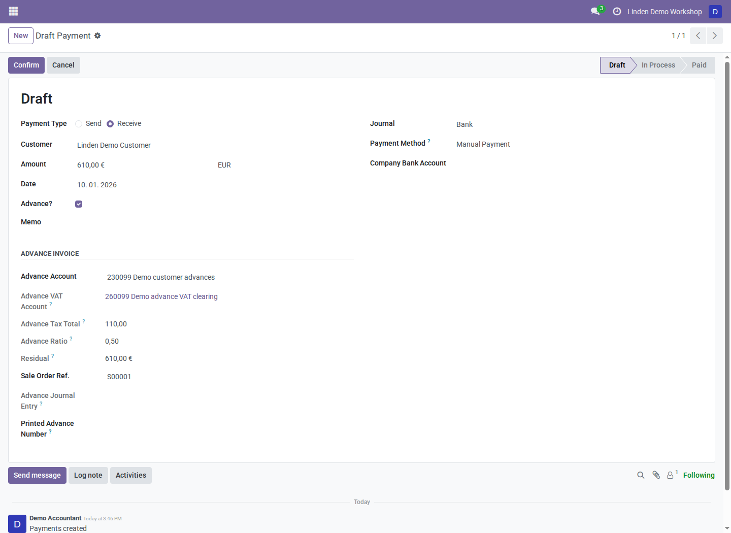 Draft customer advance