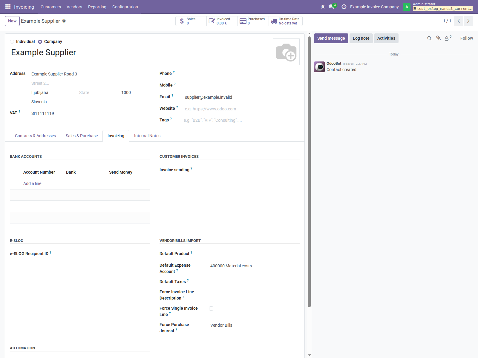 Supplier Invoicing tab with Vendor Bills Import defaults