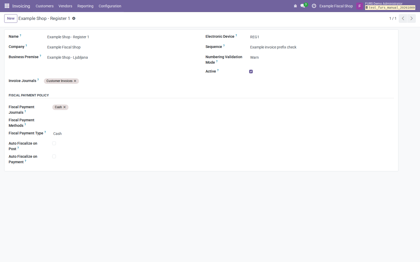 Fiscal device with invoice journal, fiscal payment journal, numbering check, and automatic options