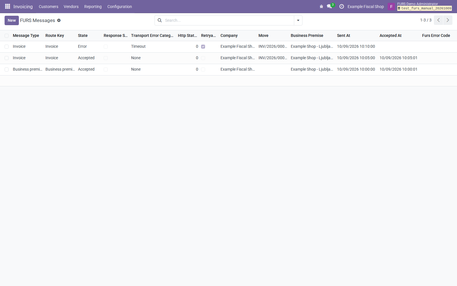 Audit list with synthetic premise acceptance, invoice acceptance, and timeout