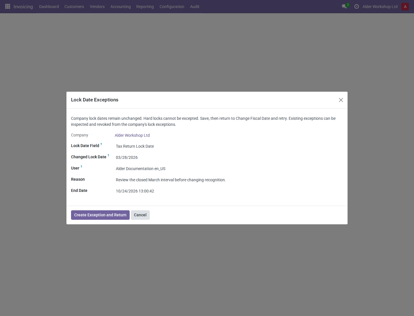 Native temporary lock-exception creation with user and expiry scope