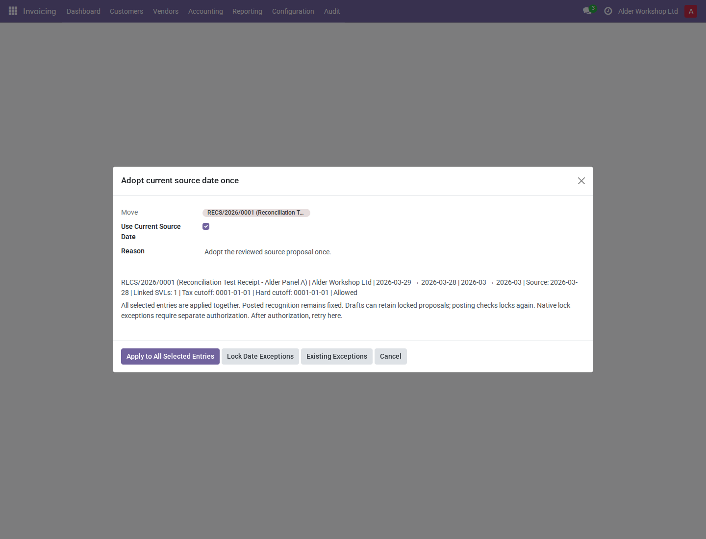One-time source proposal beside the fixed posted date