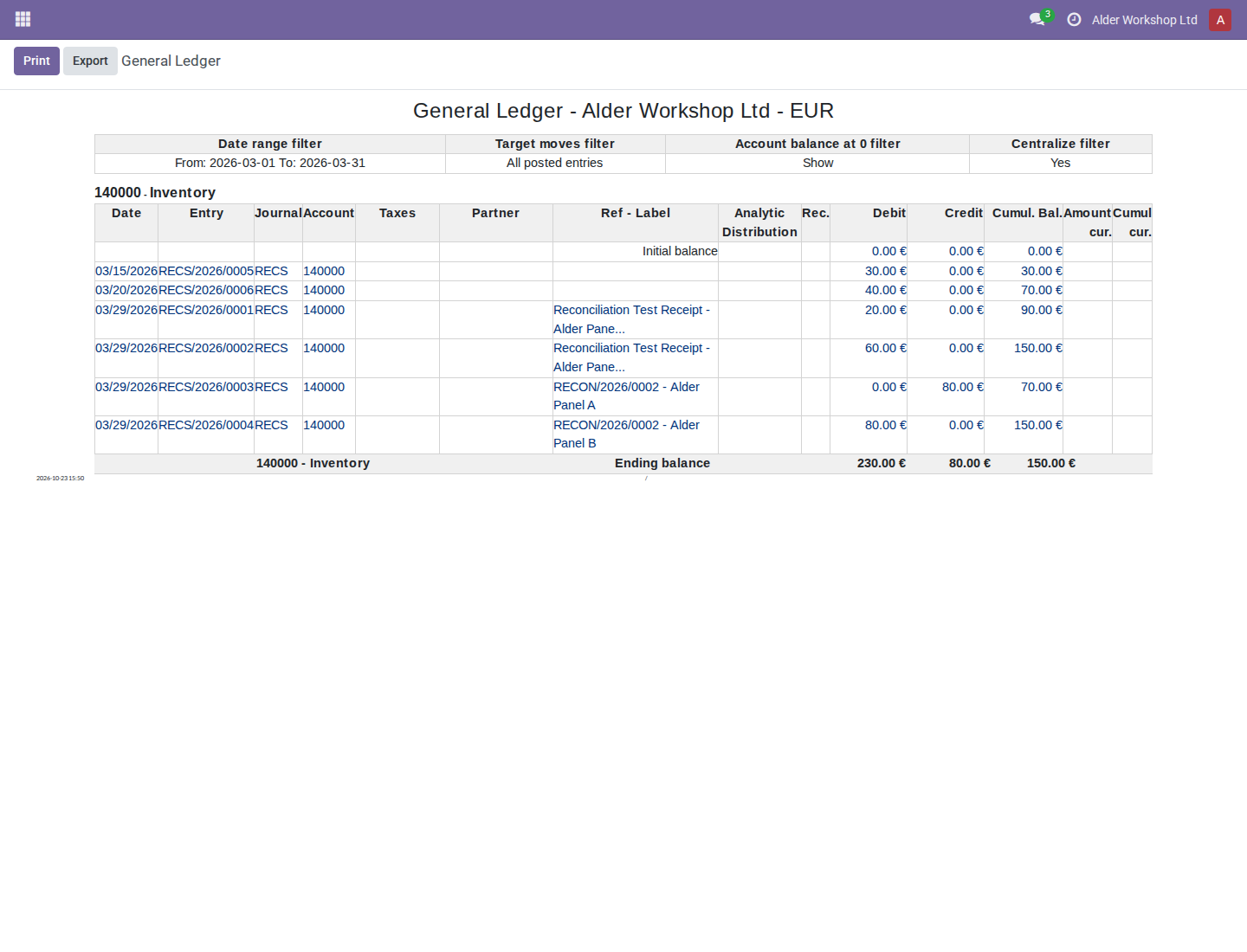 March General Ledger ordered by fiscal date