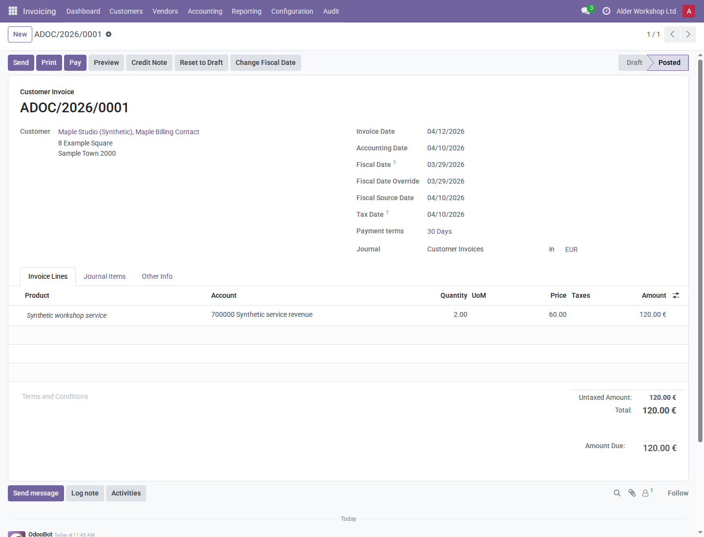Invoice inputs with separate invoice, accounting, and fiscal dates