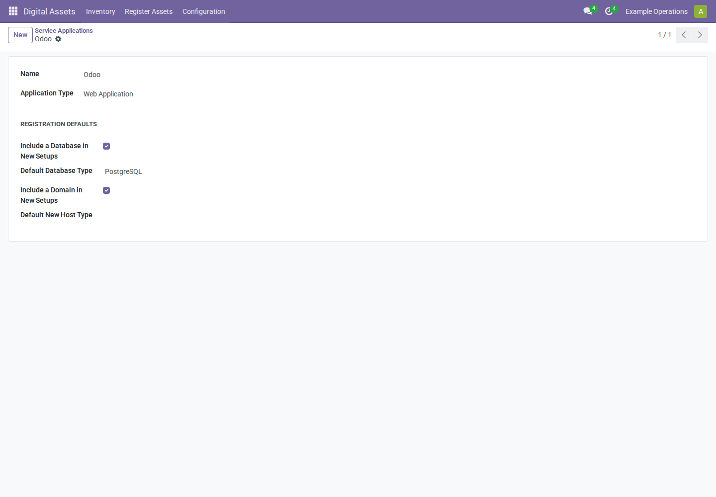 Odoo application classification and registration presets