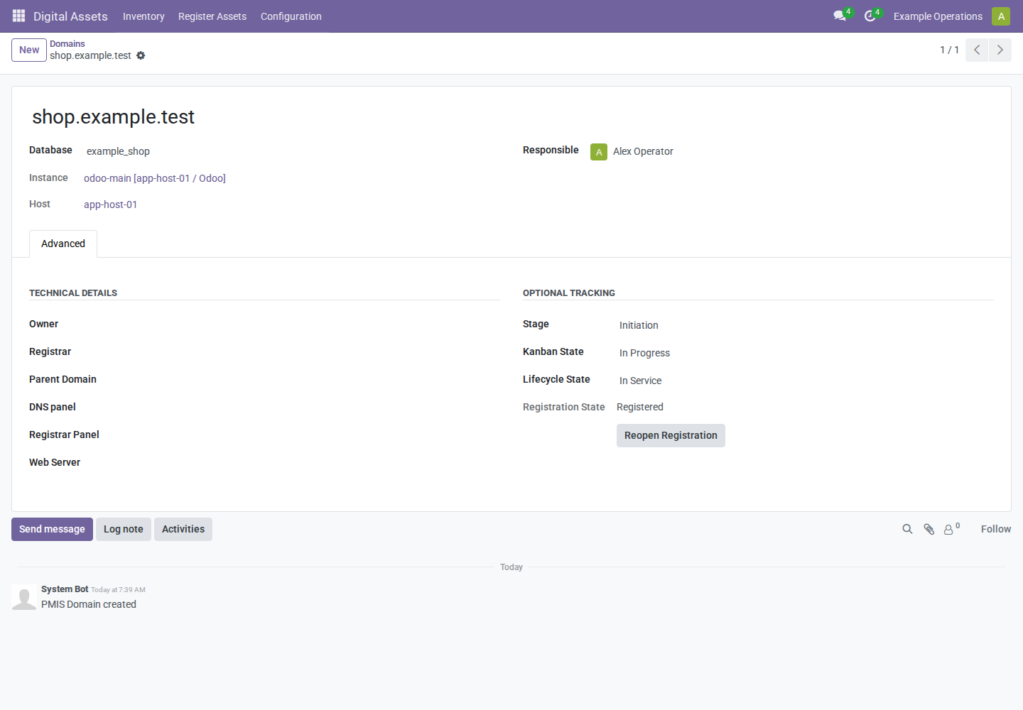 Domain automatically inheriting its instance and host