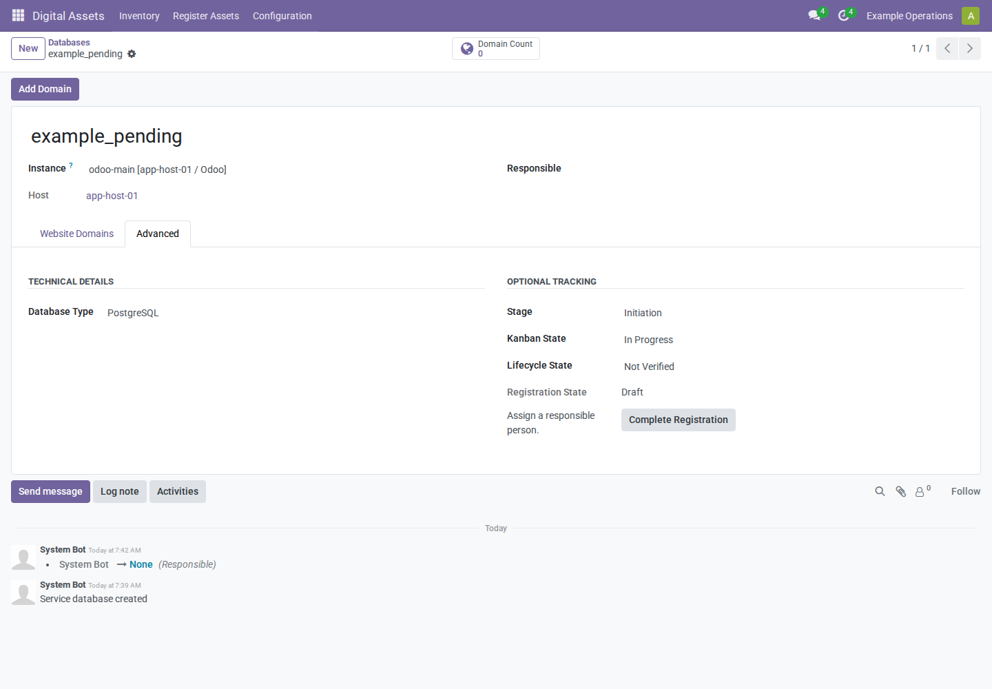 Draft database showing its missing responsible person