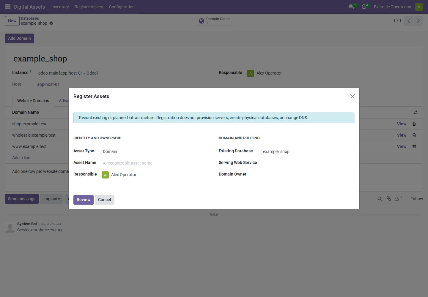 Add Domain wizard with its parent database preselected