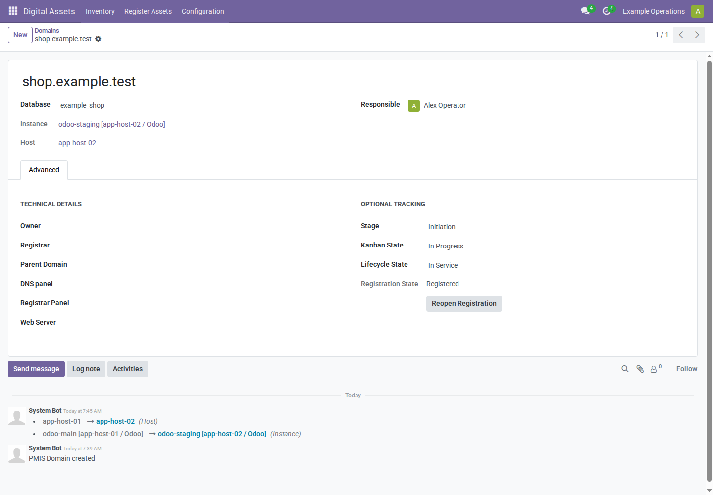 Connected domain following the database to the new host