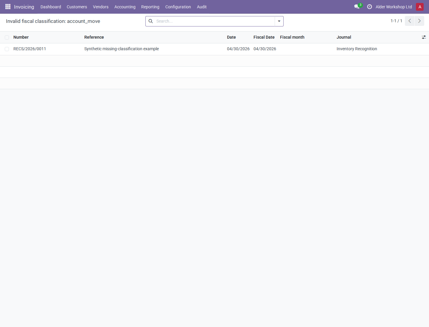 Show Records opens the journal entries matching one classification finding
