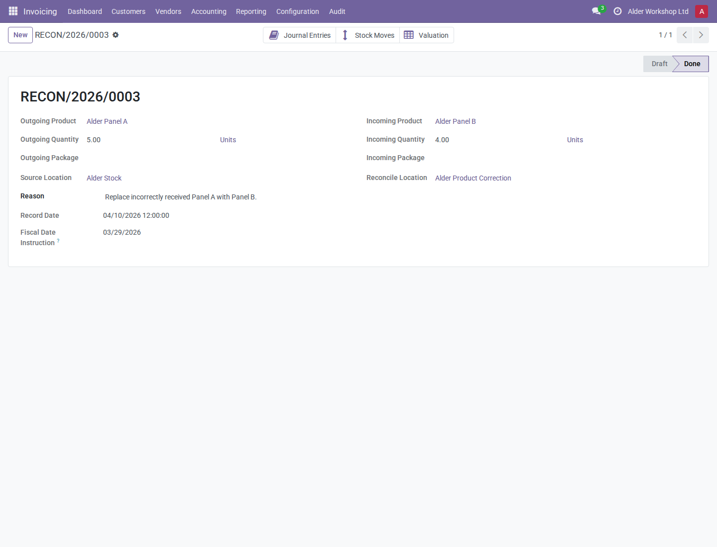 Completed correction and navigation buttons