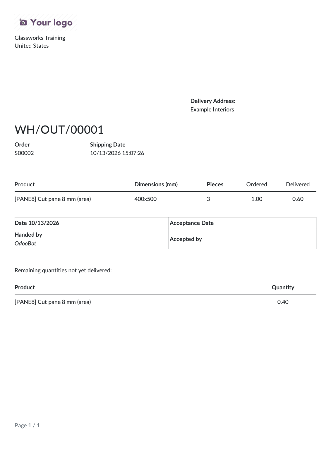 Measured delivery slip