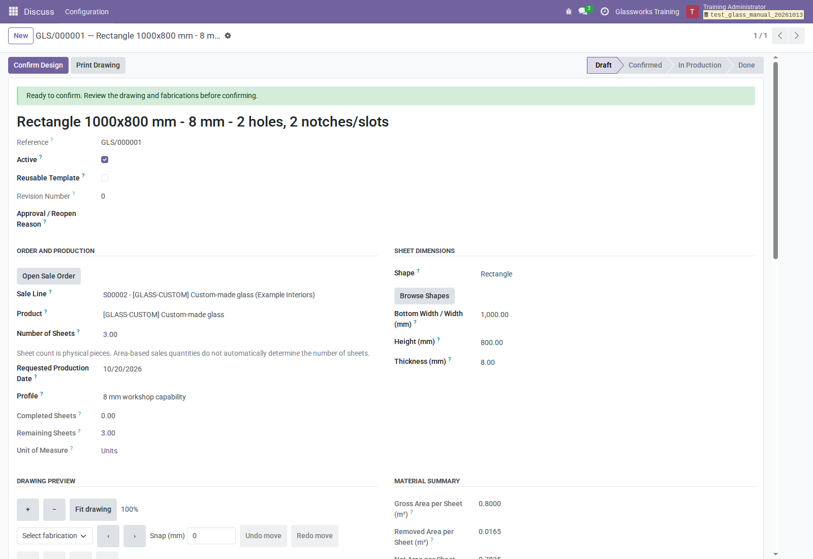 Draft configuration linked to a sale line